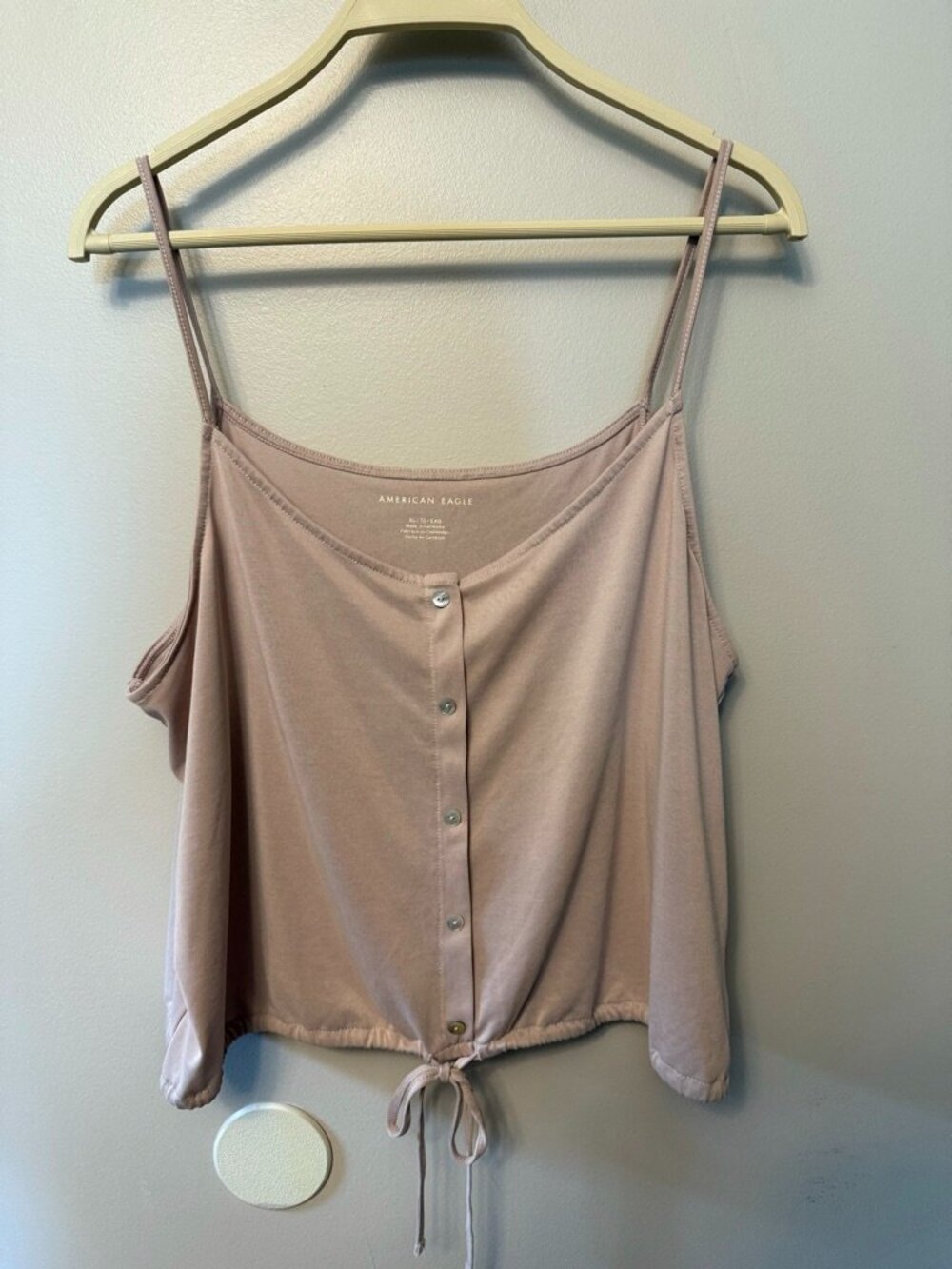 American Eagle Outfitters Beige Button-Front Tie-Hem Cami